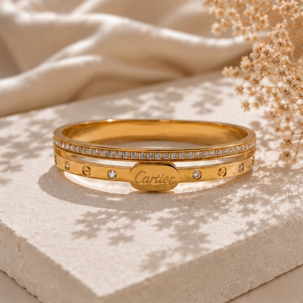Cartier Βραχιόλι Love Διπλή Χειροπέδα με Κρύσταλλα