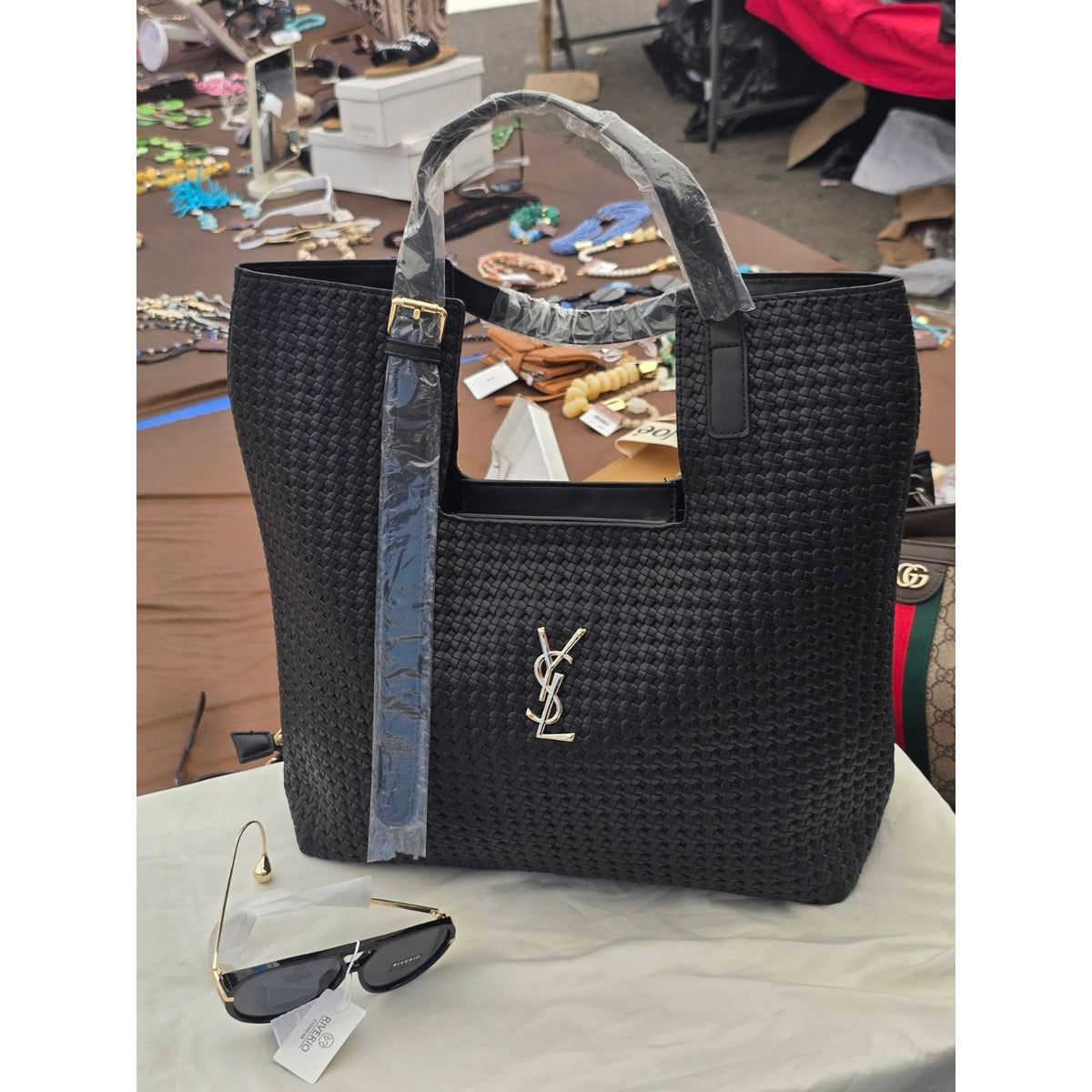 Saint Laurent Πλεκτή Τσάντα Ώμου Μαύρη