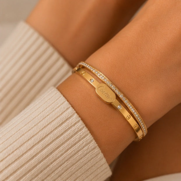Cartier Βραχιόλι Love Διπλή Χειροπέδα με Κρύσταλλα
