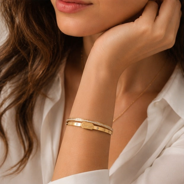 Cartier Βραχιόλι Love Διπλή Χειροπέδα με Κρύσταλλα