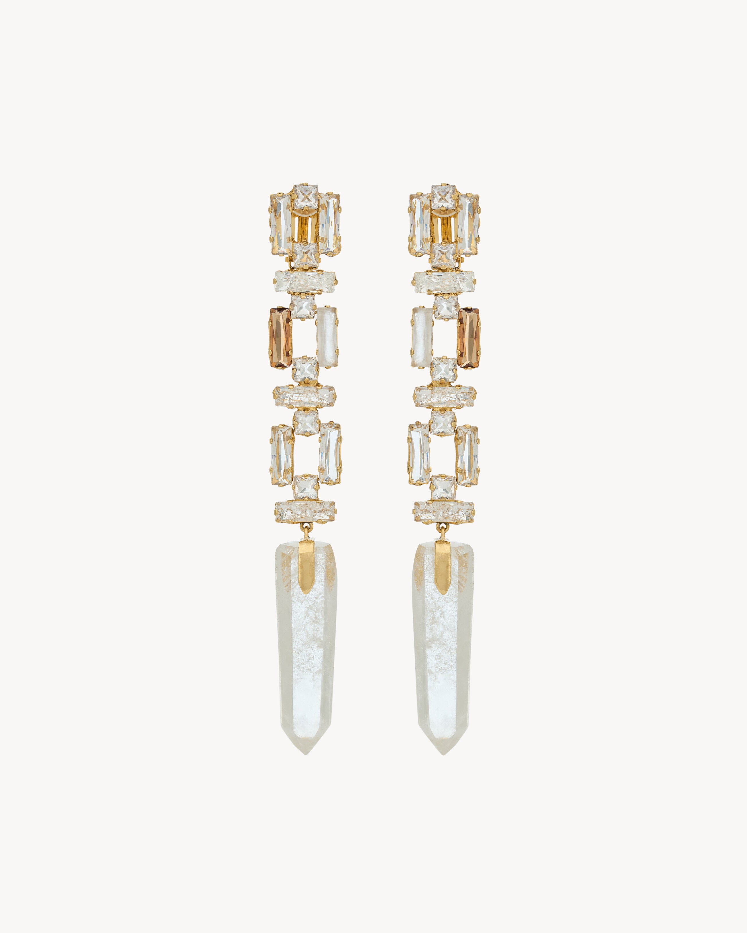 obelisk earrings in crystal rock and glass