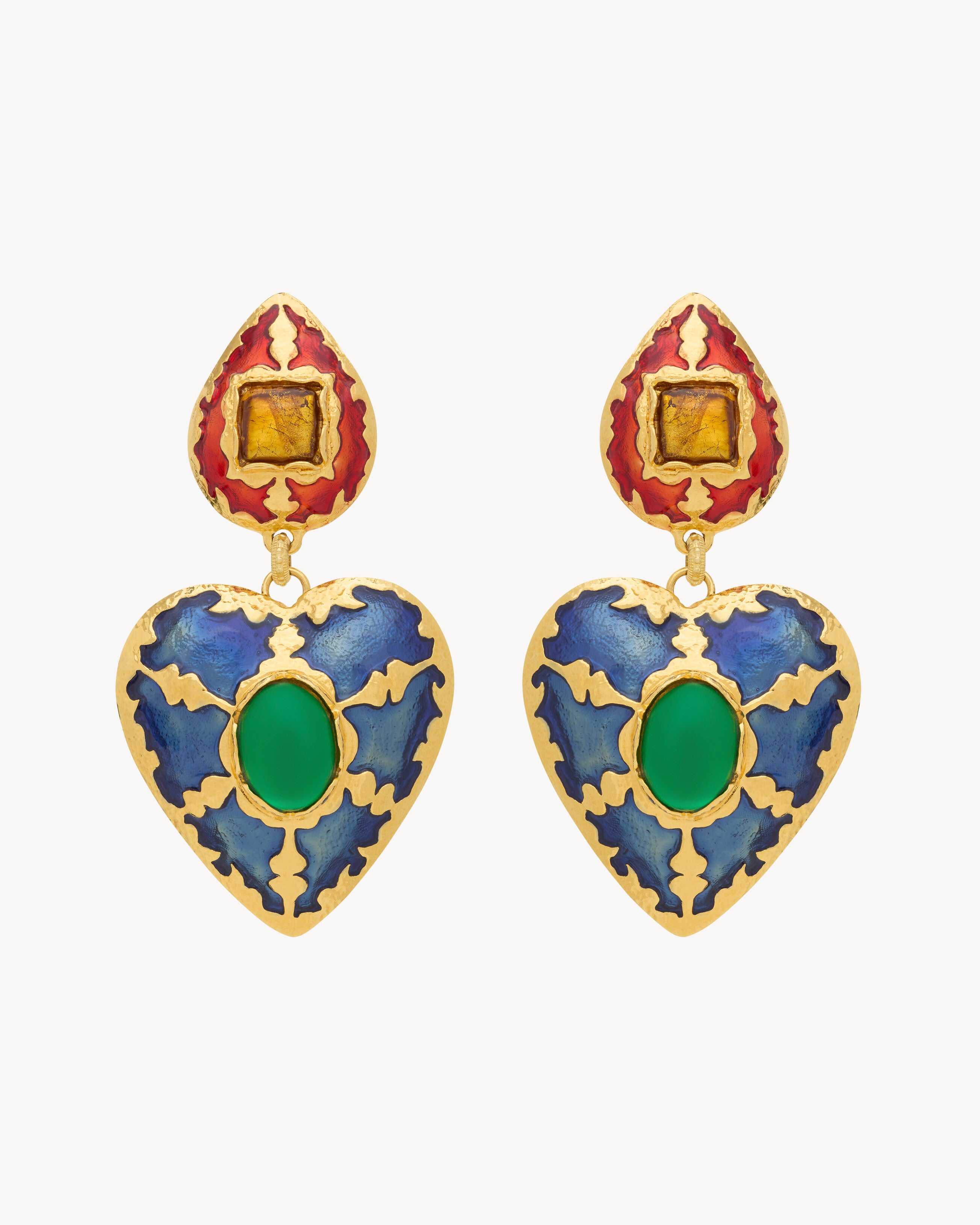 heart drop earrings in enamel