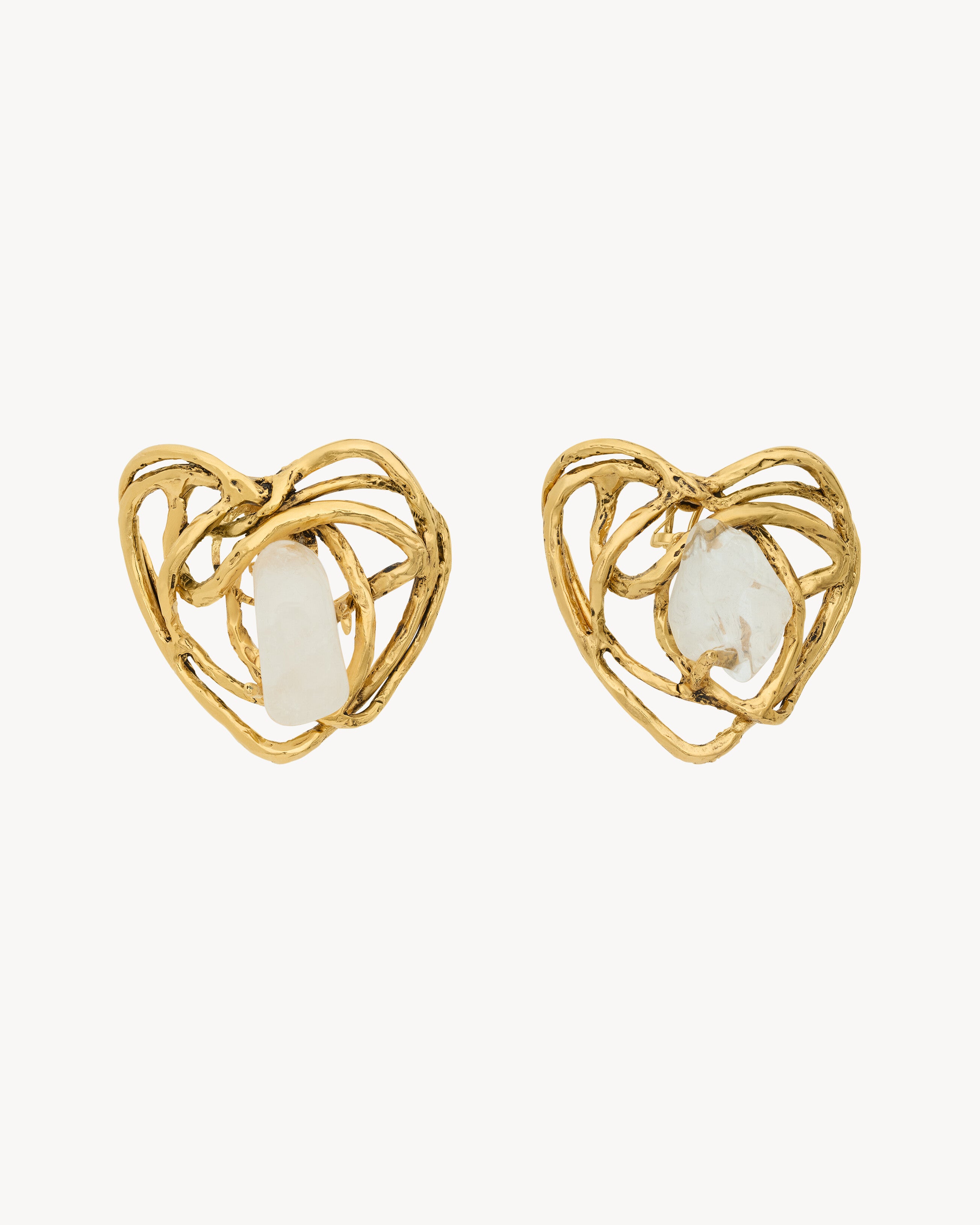 heart earrings in quartz and metal