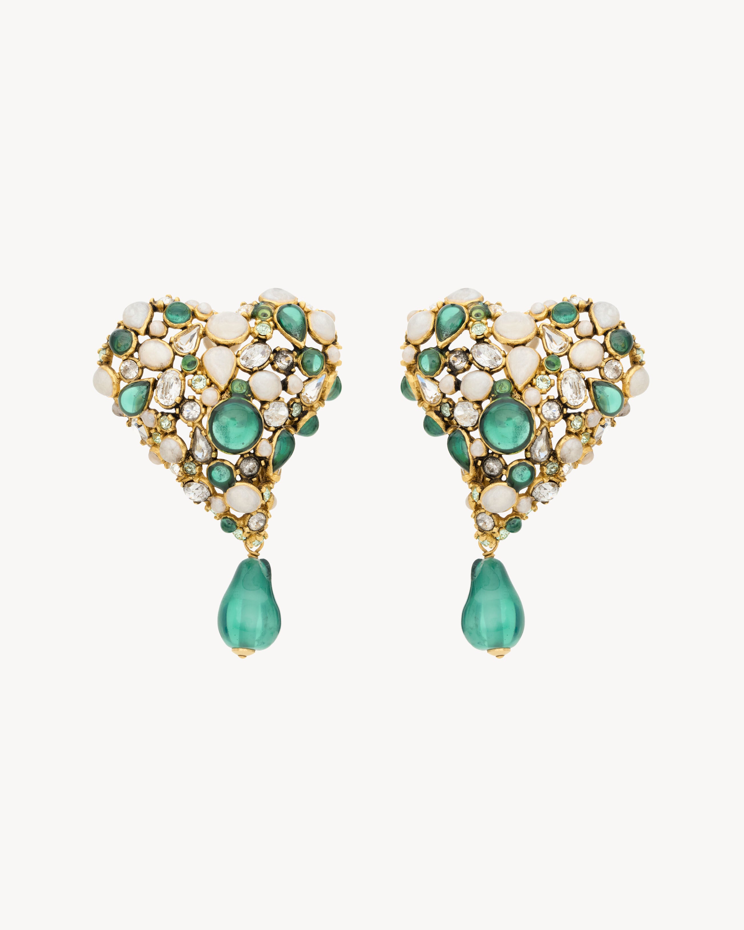 crystal heart earrings in resin and metal