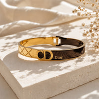 Dior Βραχιόλι Χειροπέδα Μαύρο και Χρυσό με Λογότυπο CD
