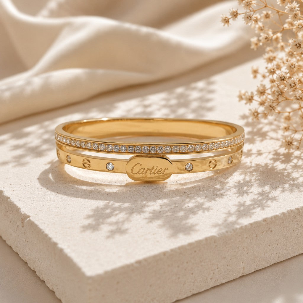 Cartier Βραχιόλι Love Διπλή Χειροπέδα με Κρύσταλλα