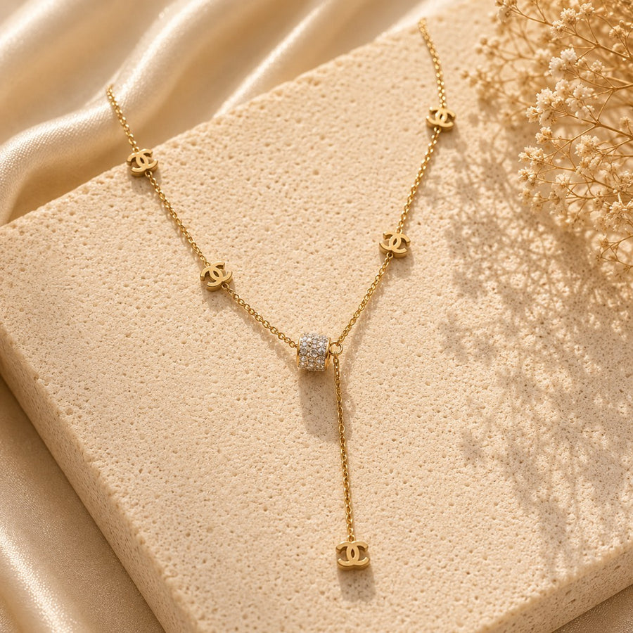 Chanel Κολιέ Lariat με Κρυστάλλινη Χάντρα και CC
