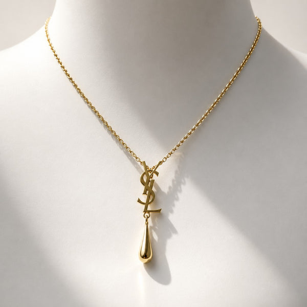 YSL Κολιέ με Μονόγραμμα και Χρυσή Σταγόνα