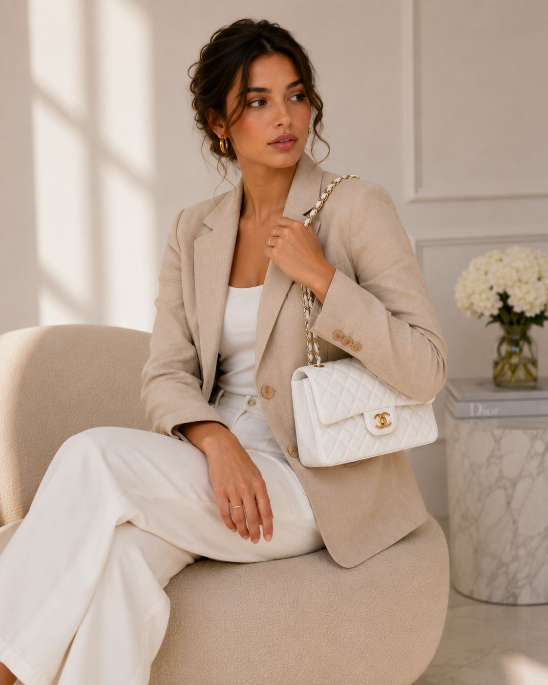 Classic Quilted Chain Shoulder Bag white