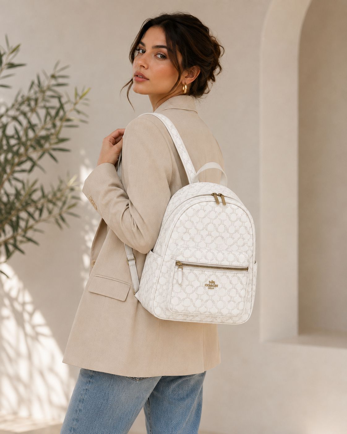 Coach Signature Canvas Backpack white