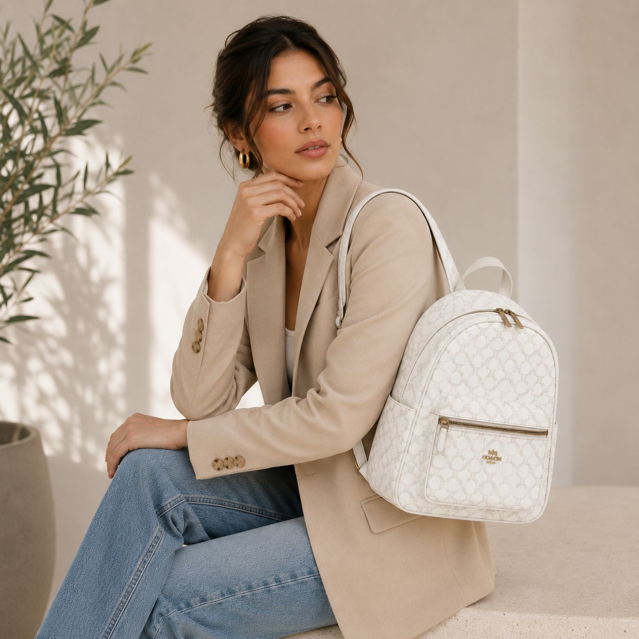 Coach Signature Canvas Backpack white