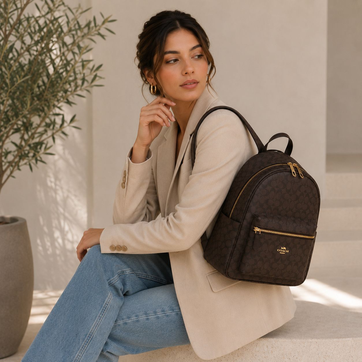 Coach Signature Canvas Backpack brown