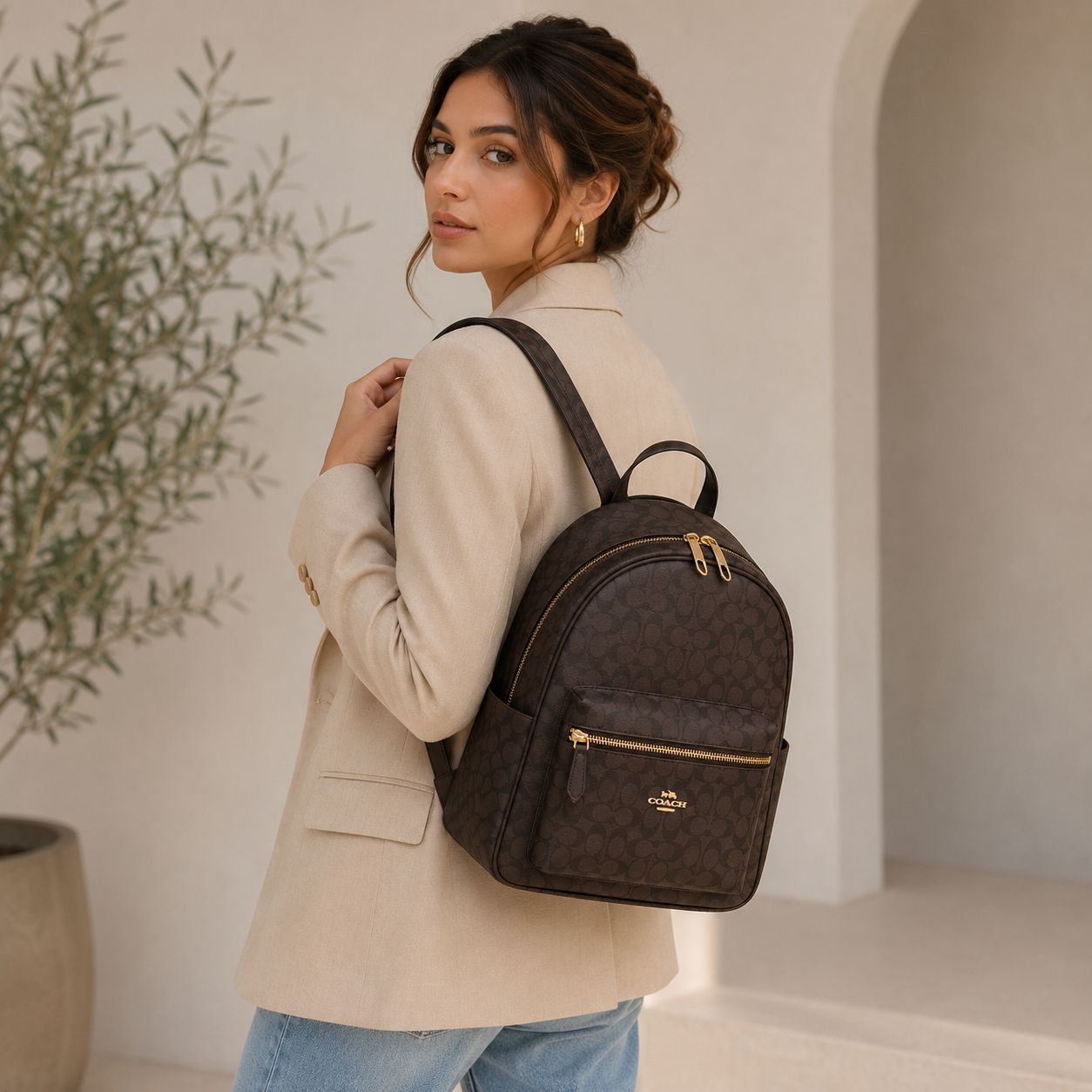 Coach Signature Canvas Backpack brown
