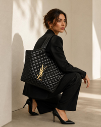 Luna Quilted Black Tote Bag