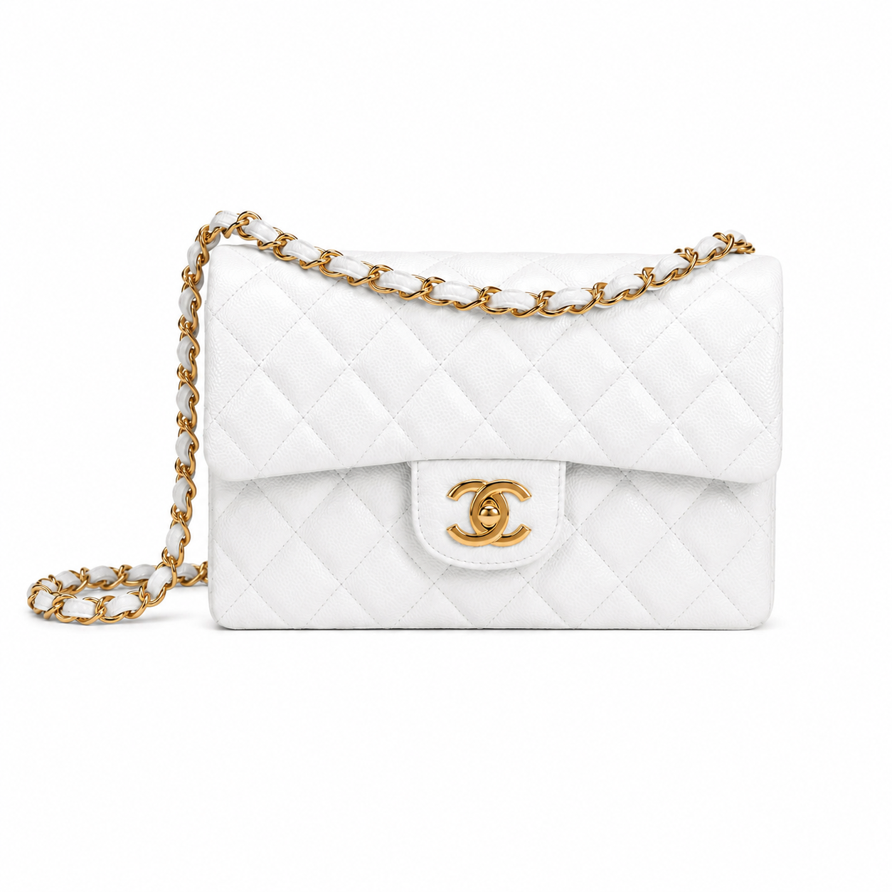 Classic Quilted Chain Shoulder Bag white