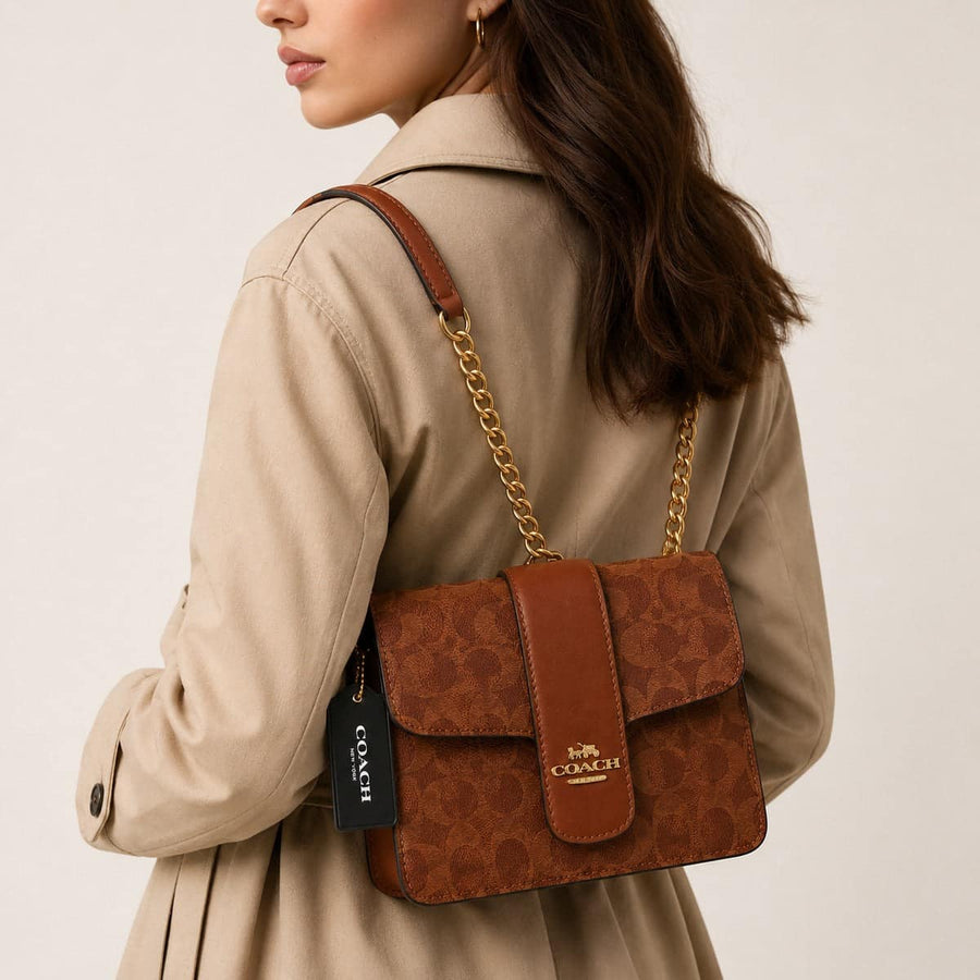 Coach Signature Monogram Crossbody Brown