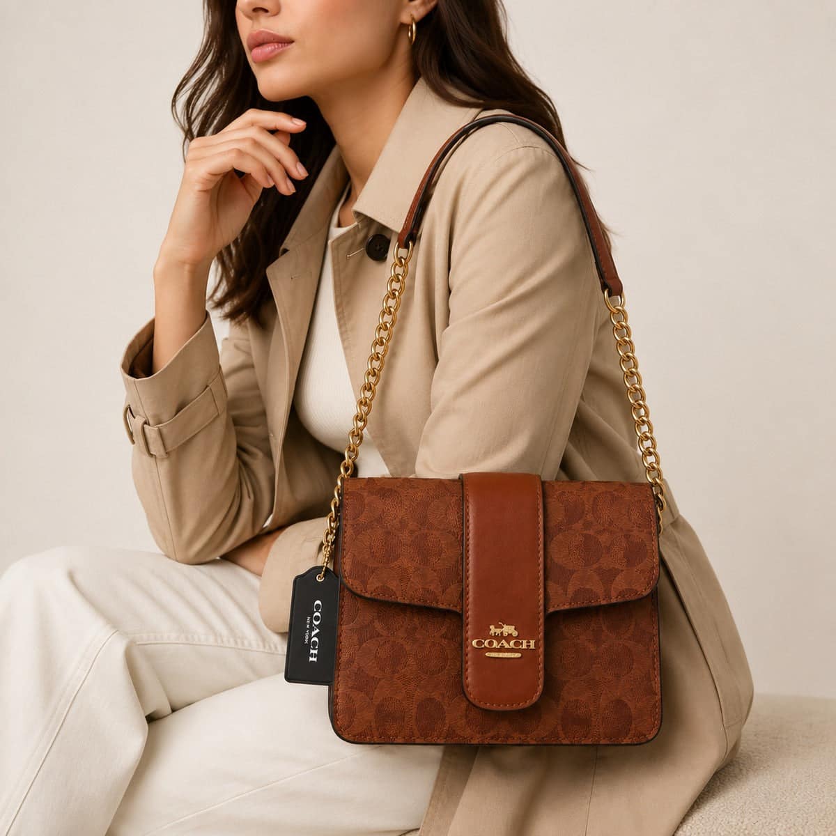Coach Signature Monogram Crossbody Brown