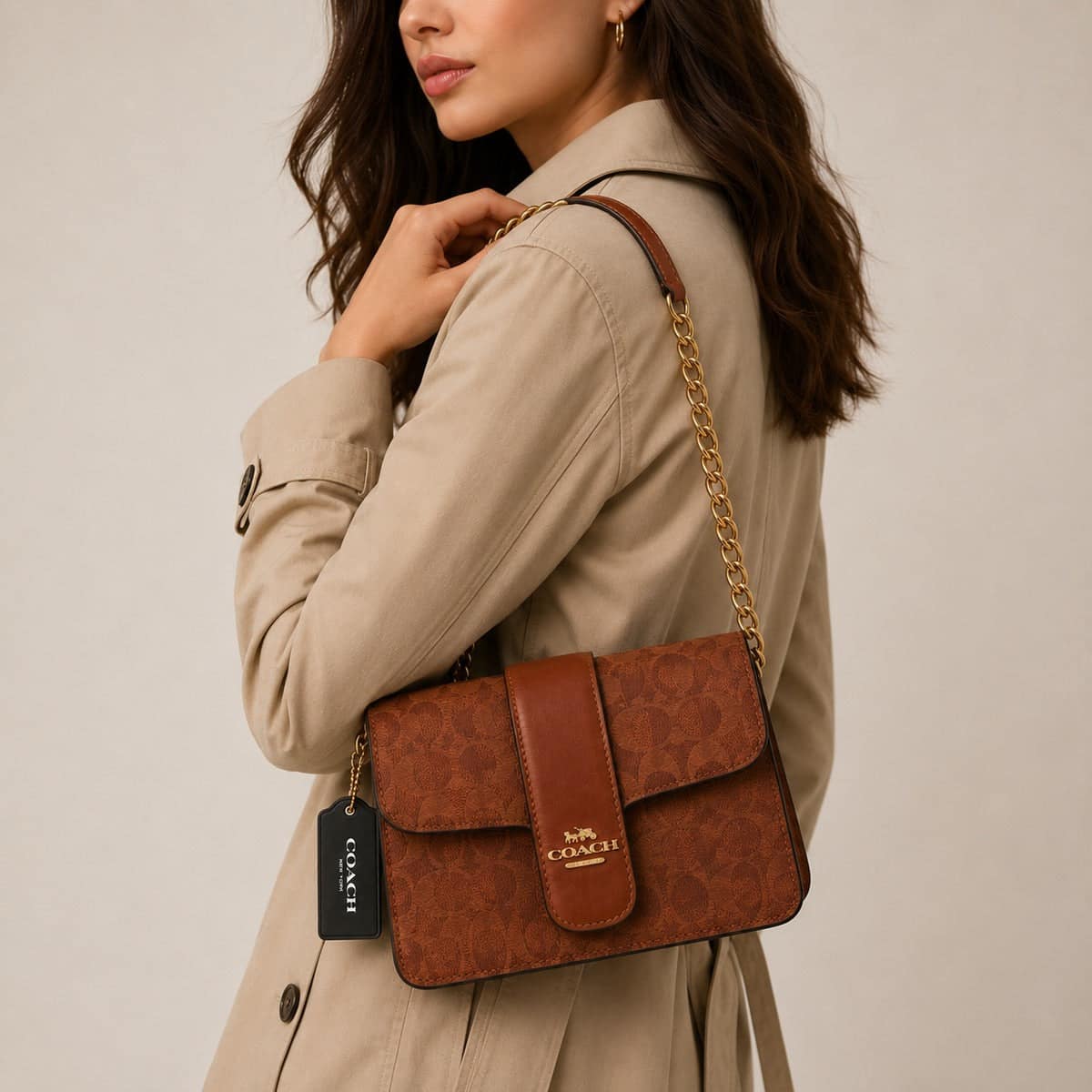 Coach Signature Monogram Crossbody Brown