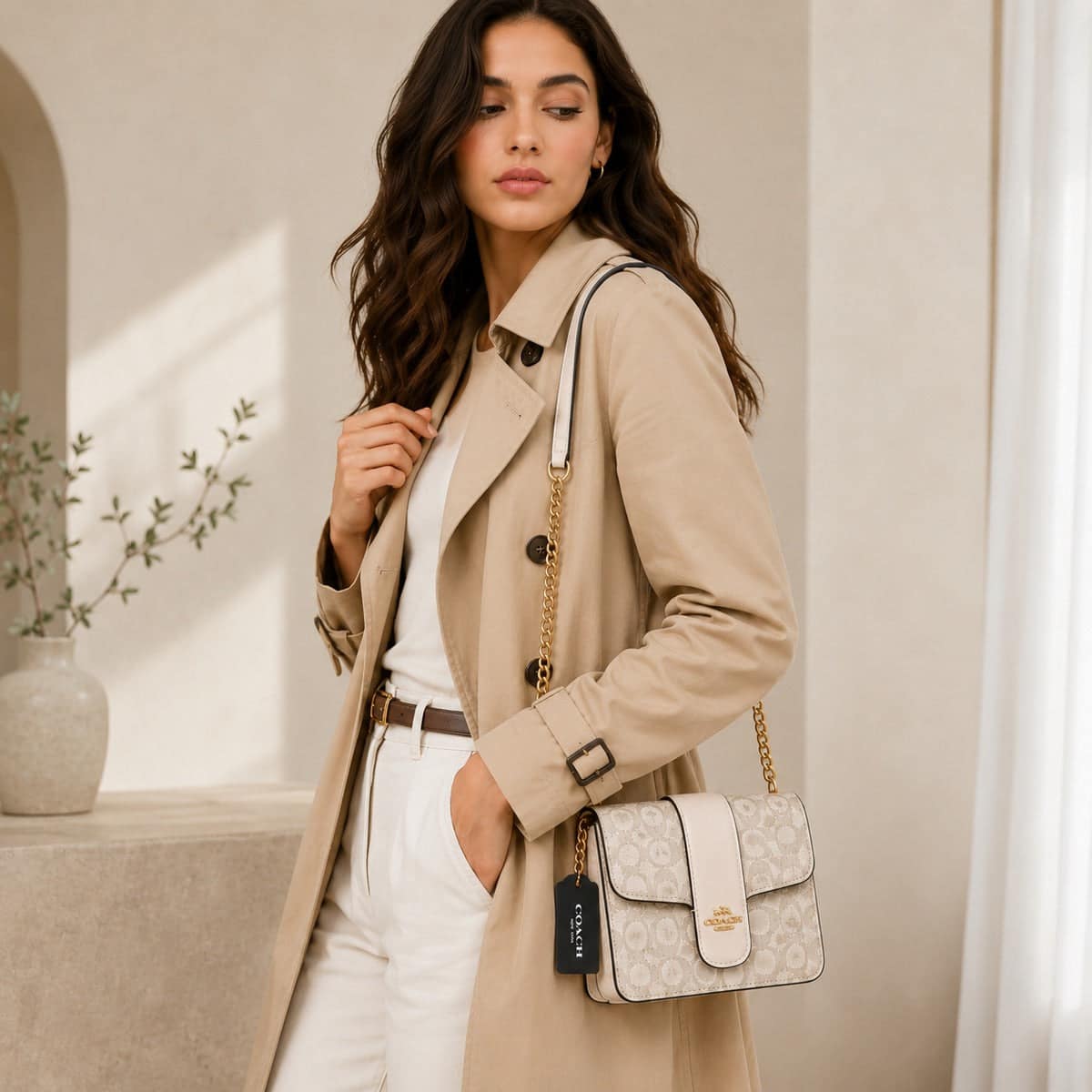 Coach Signature Monogram Crossbody Cream
