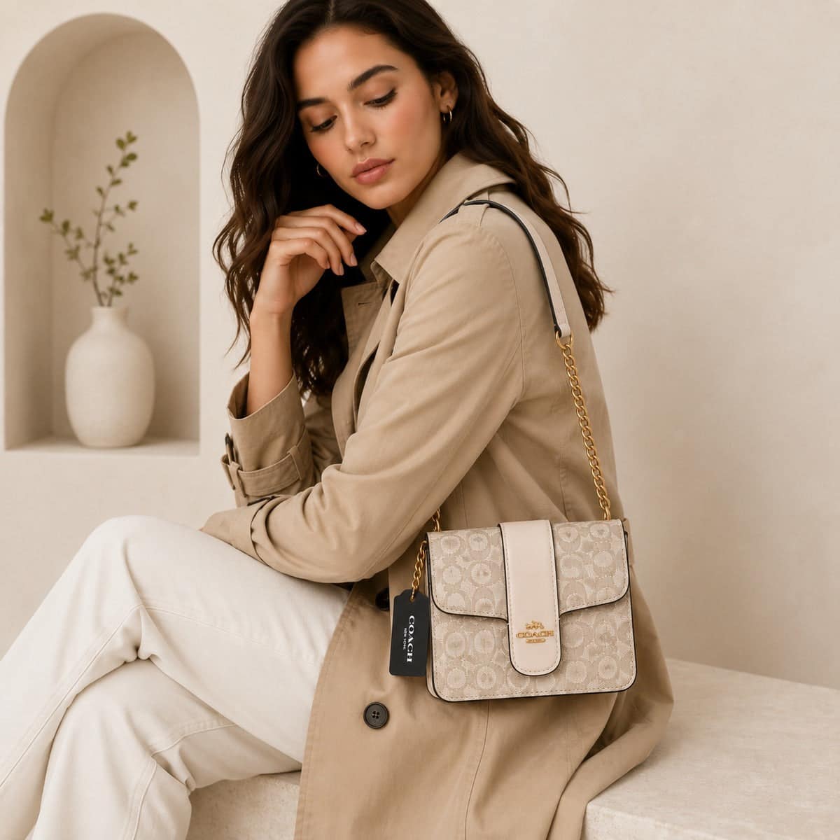 Coach Signature Monogram Crossbody Cream