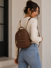 Guess Quilted Mini Backpack Cognac