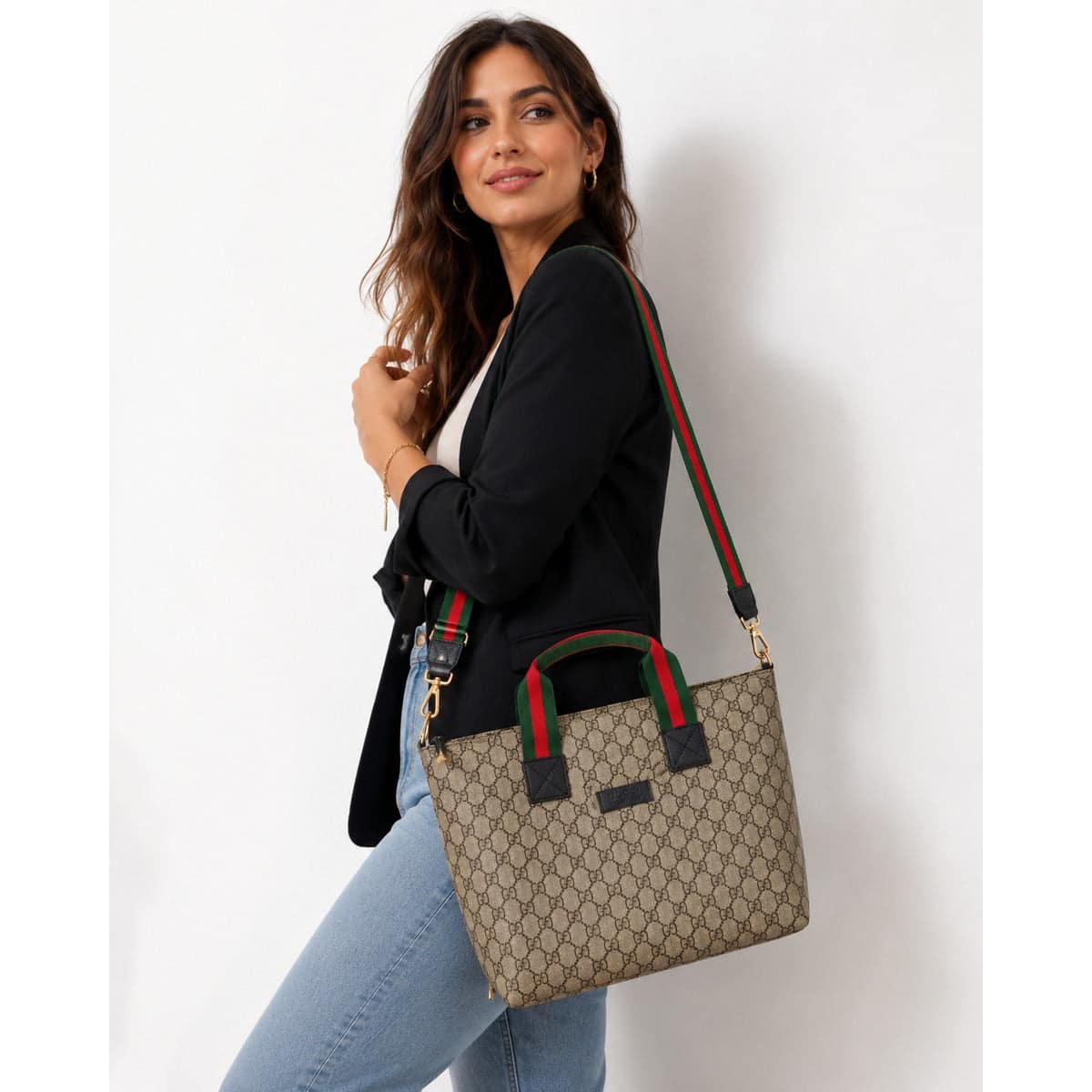 Gucci GG Supreme Tote Web Stripe
