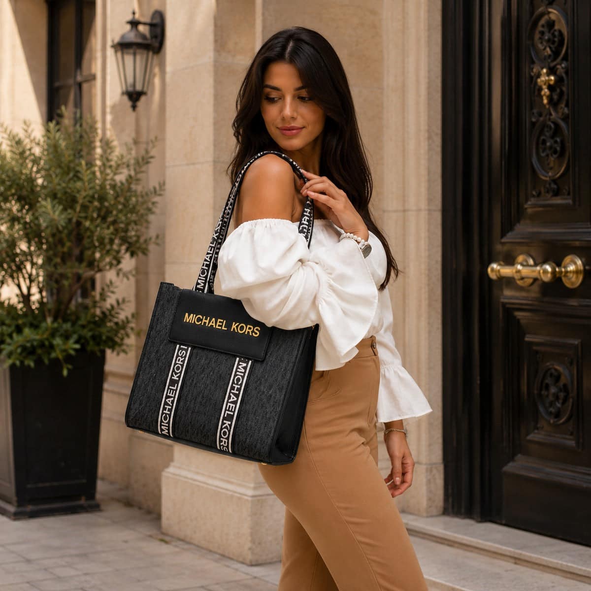 Michael Kors Monogram Crossbody Cream Strap