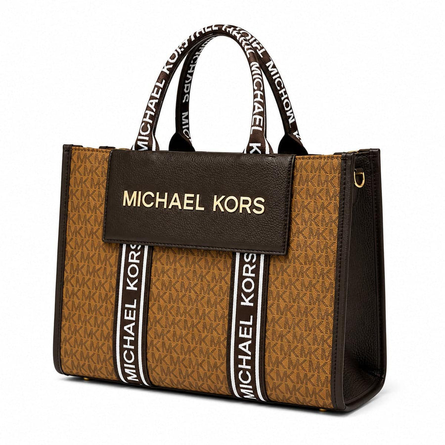 Michael Kors Monogram Tote Tan White Strap