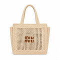 Miu Miu Woven Mesh Straw Tote Natural