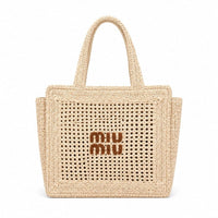 Miu Miu Woven Mesh Straw Tote Natural
