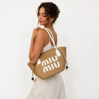 Miu Miu Woven Straw Tote Natural
