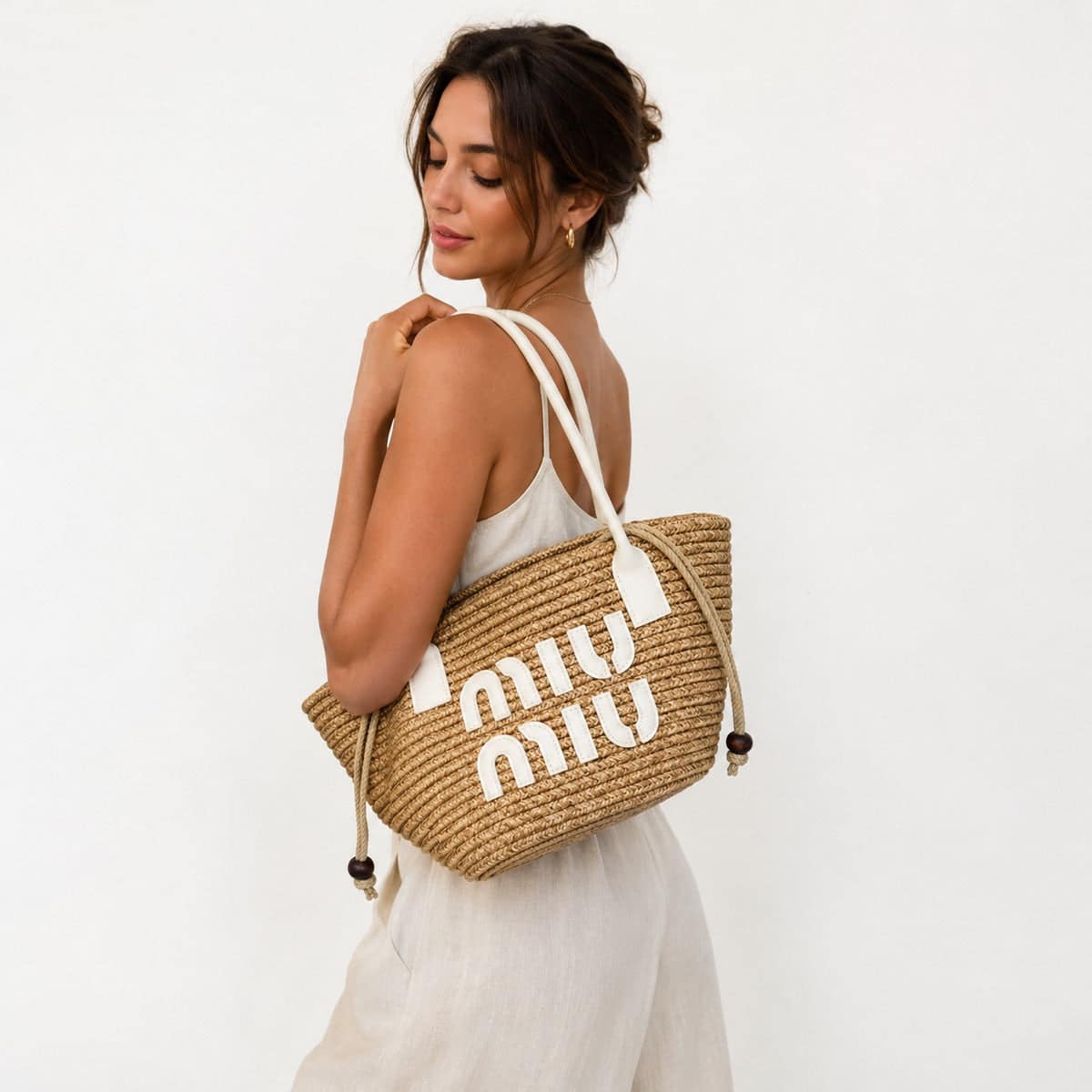 Miu Miu Woven Straw Tote Natural