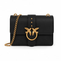 Pinko Love Bag Τσάντα Ώμου Μαύρη με Χρυσό Κούμπωμα