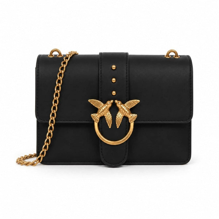 Pinko Love Bag Τσάντα Ώμου Μαύρη με Χρυσό Κούμπωμα