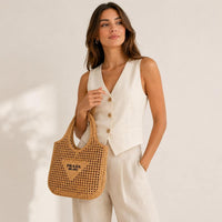 Prada Milano Woven Mesh Tote Natural