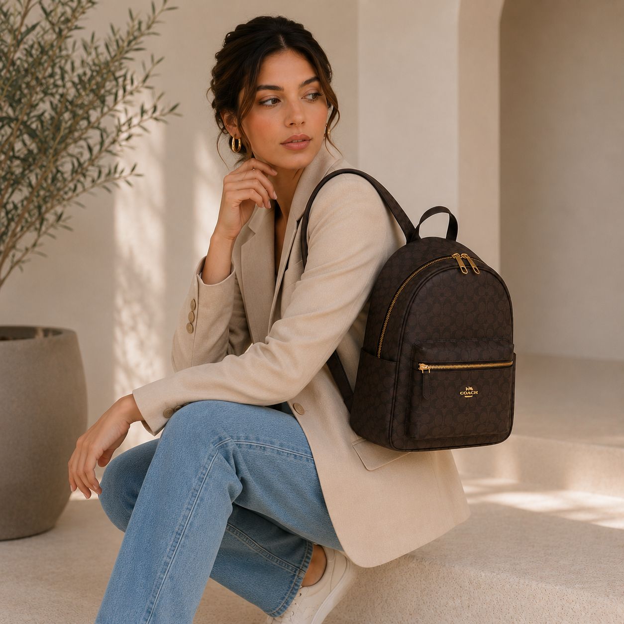Coach Signature Canvas Backpack brown