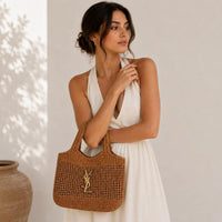 Saint Laurent Woven Raffia Tote Brown
