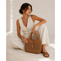 Saint Laurent Woven Raffia Tote Brown
