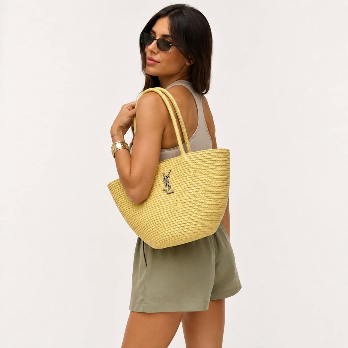 Saint Laurent Woven Raffia Tote Yellow