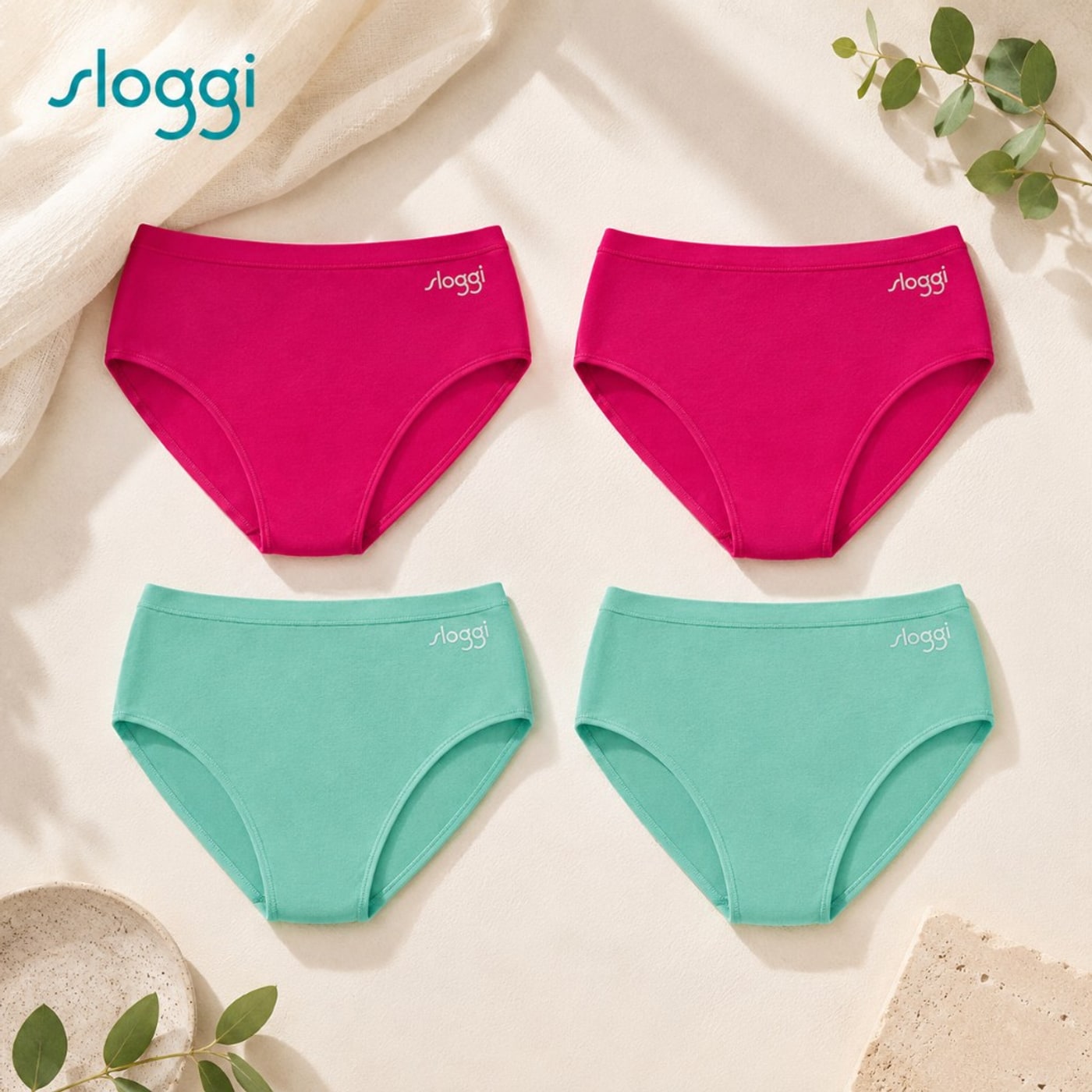 Sloggi Σετ 4 Σλιπ Comfort — Magenta & Mint