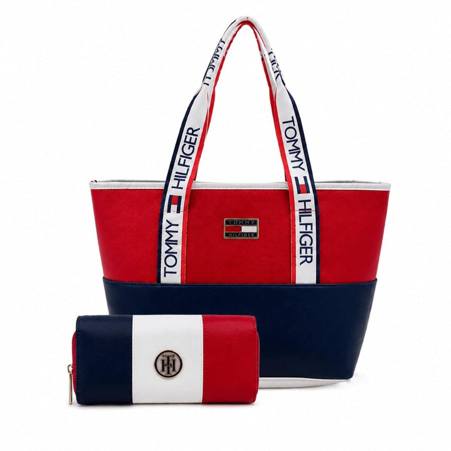 Tommy Hilfiger Σετ Tote & Πορτοφόλι Color-Block Κόκκινο Navy