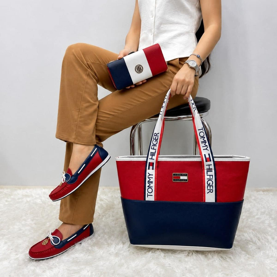 Tommy Hilfiger Σετ Tote & Πορτοφόλι Color-Block Κόκκινο Navy