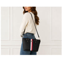 Tommy Hilfiger Τσάντα Tote Μαύρη με Τρίχρωμη Ρίγα